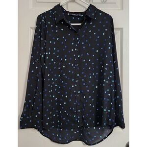 Apt 9 Essentials Womens Black Polka Dot‎ Button Down Long Sleeve Shirt Top L A21